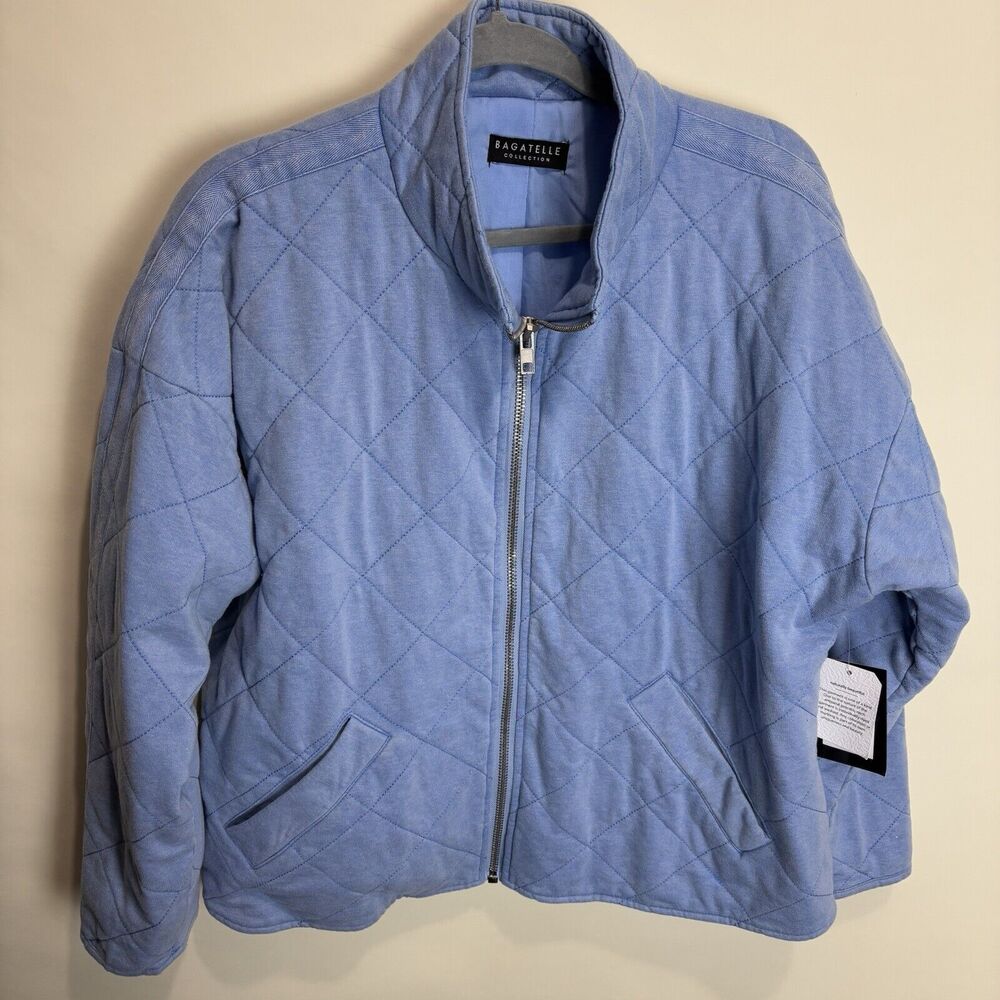 Bagatelle Jacket‎ Women's 1X Chambray Blue Quilted Full Zip Oversized Boxy New